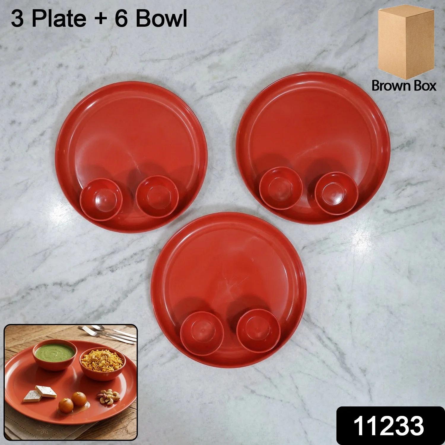 Multipurpose Serving Plate and Bowl Set 3 Plate 6 Bowl (Mix Color) - Image 2