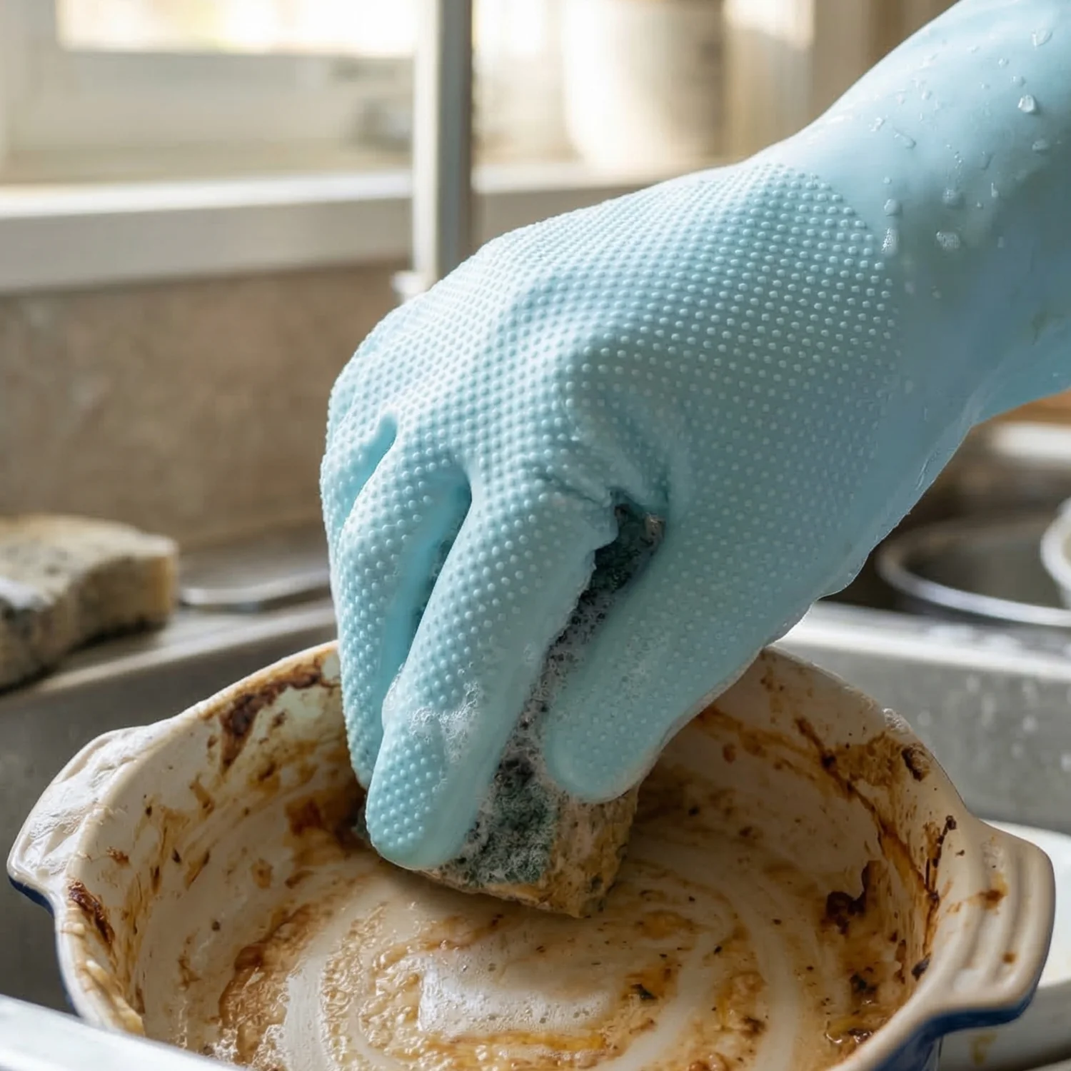 Right Hand Silicone Dishwashing Cleaning Glove with Scrubber Brush (1 Pc) - Image 3