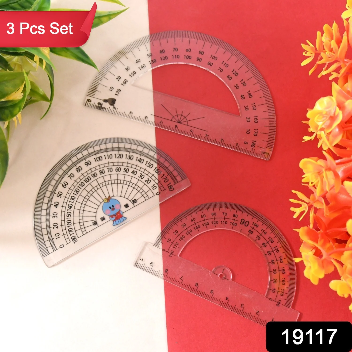 Multipurpose Transparent Plastic Protractor Set (3 Pcs Set) - Image 2