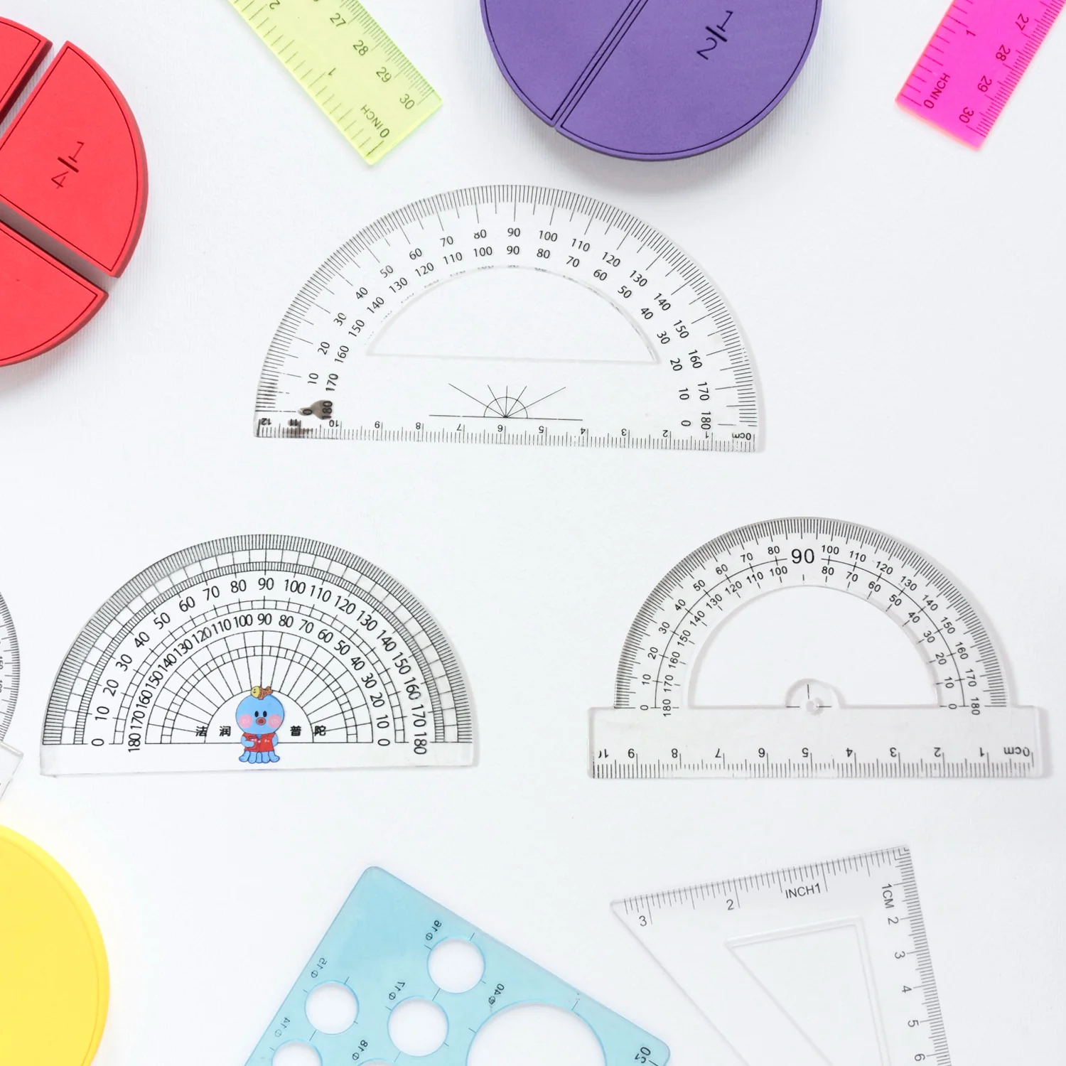 Multipurpose Transparent Plastic Protractor Set (3 Pcs Set) - Image 3