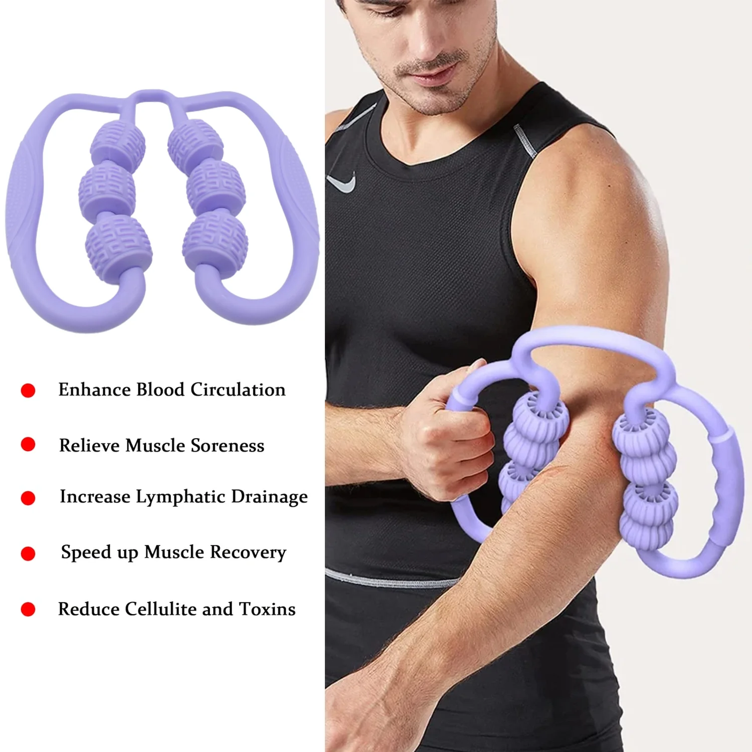 Muscle Massage Roller, 6 Wheels Relieve Soreness Leg Muscle Roller Fitness Roller Muscle Relaxer Massage Roller Ring Clip All Round Massaging Uniform Force Elastic PP Drop Shaped for Home Use (1 Pc) - Image 4