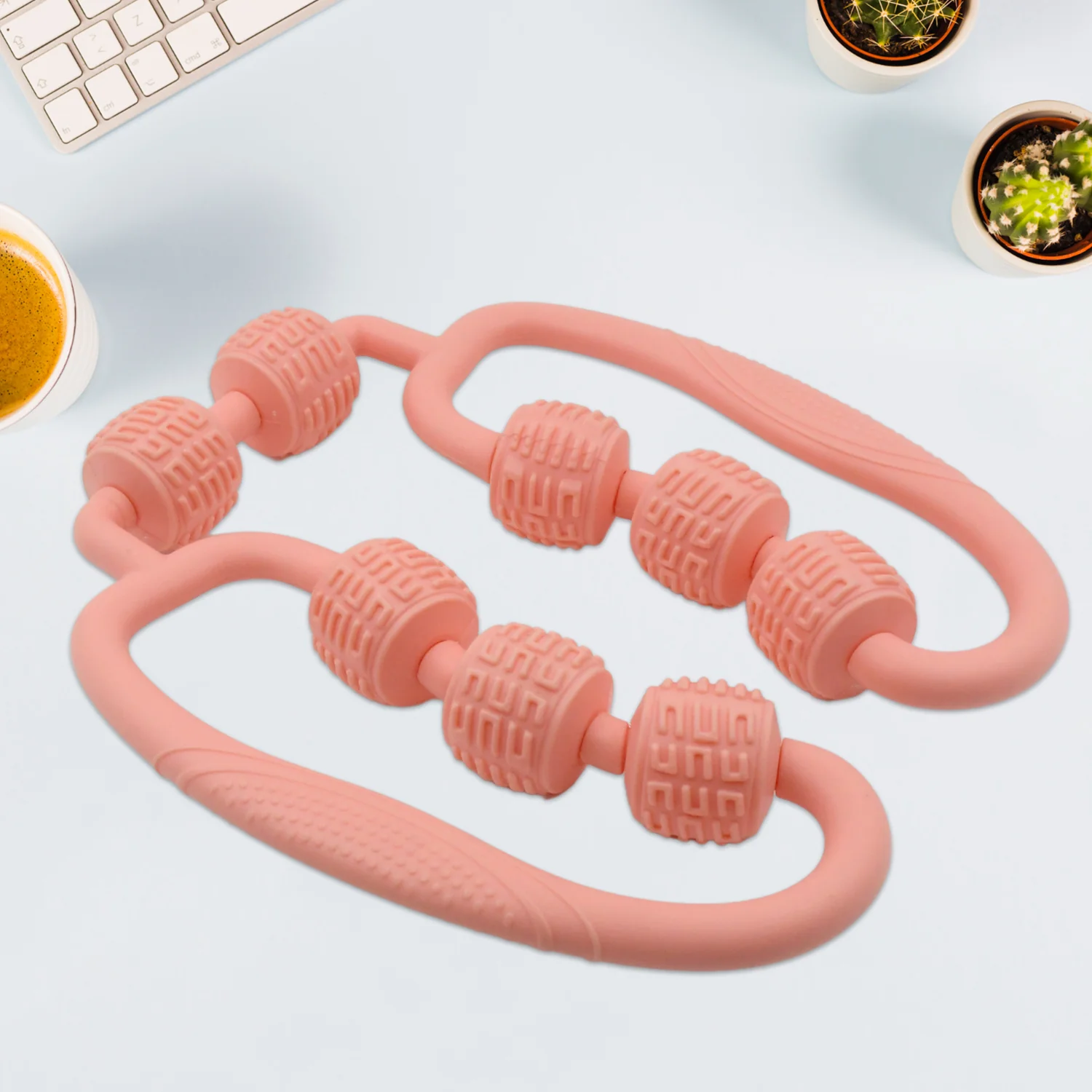 Muscle Massage Roller 8 Wheels Relieve Soreness Leg Muscle Roller Fitness Roller Muscle Relaxer Massage Roller Ring Clip All Round Massaging Uniform Force Elastic PP Drop Shaped for Home Use (1 Pc) - Image 3