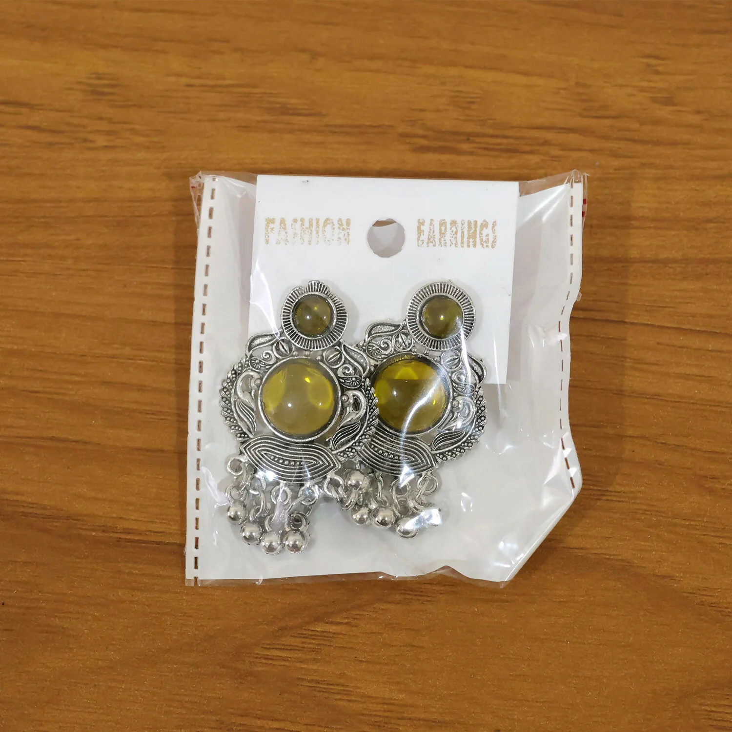 Mustard Yellow Stone Oxidized Silver Earrings | Antique Floral Statement Drops - Image 5