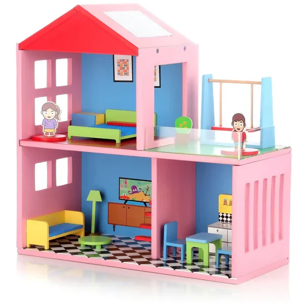 My Wooden Doll House Set for Girls with 4 Rooms (Multicolor) - Image 4