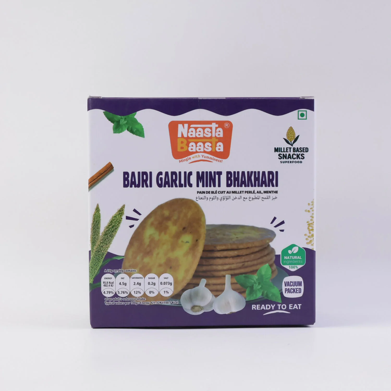 Naasta Baasta Bajri Garlic Mint Bhakhari – Millet Based Crunchy & Ready to Eat Snack (200 Gm) - Image 5