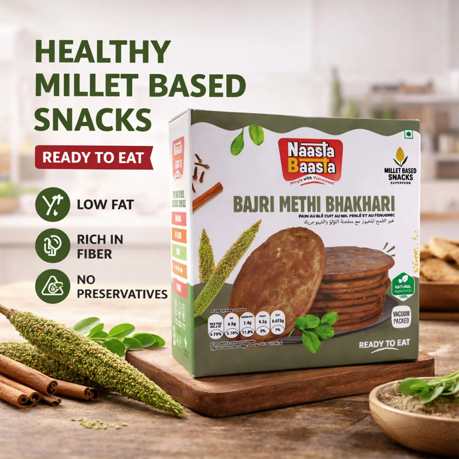 Naasta Baasta Bajri Methi Bhakhari – Millet Based Ready to Eat Snack, Natural Ingredients (200 Gm) - Image 2