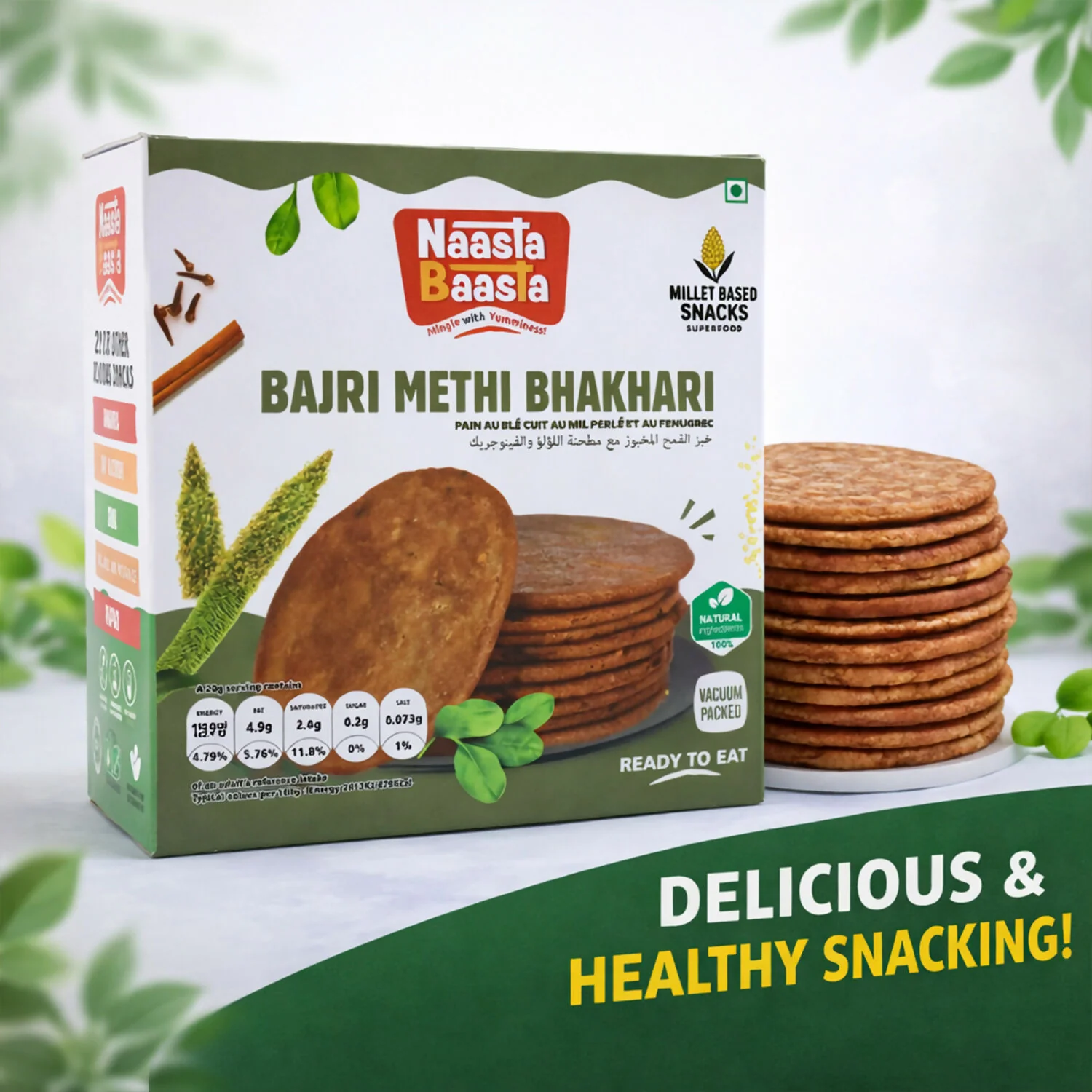 Naasta Baasta Bajri Methi Bhakhari – Millet Based Ready to Eat Snack, Natural Ingredients (200 Gm) - Image 5