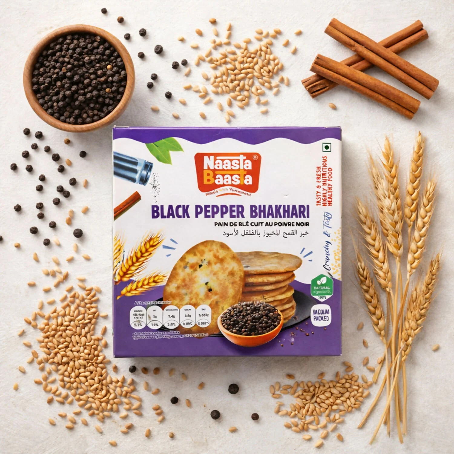 Naasta Baasta Black Pepper Bhakhari – Crispy & Spicy Ready to Eat Millet Snack (200 Gm) - Image 4