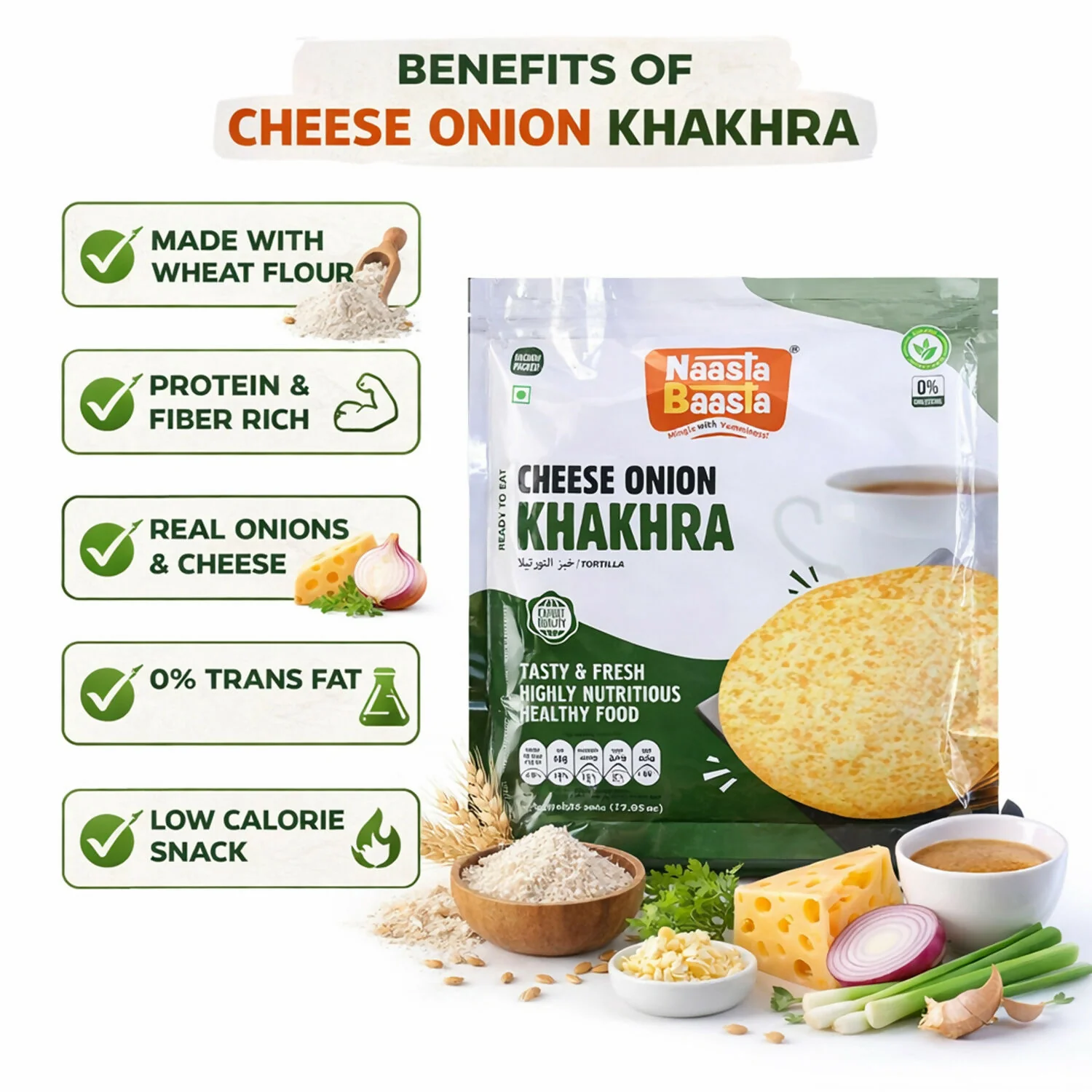 Naasta Baasta Cheese Onion Khakhra - Crispy Ready to Eat Wheat Flour Snack (200 Gm) - Image 4