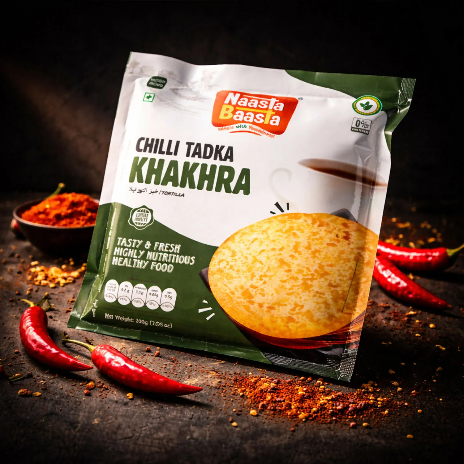 Naasta Baasta Chilli Tadka Khakhra Ready to Eat Spicy & Nutritious Snack (200gm) - Image 4