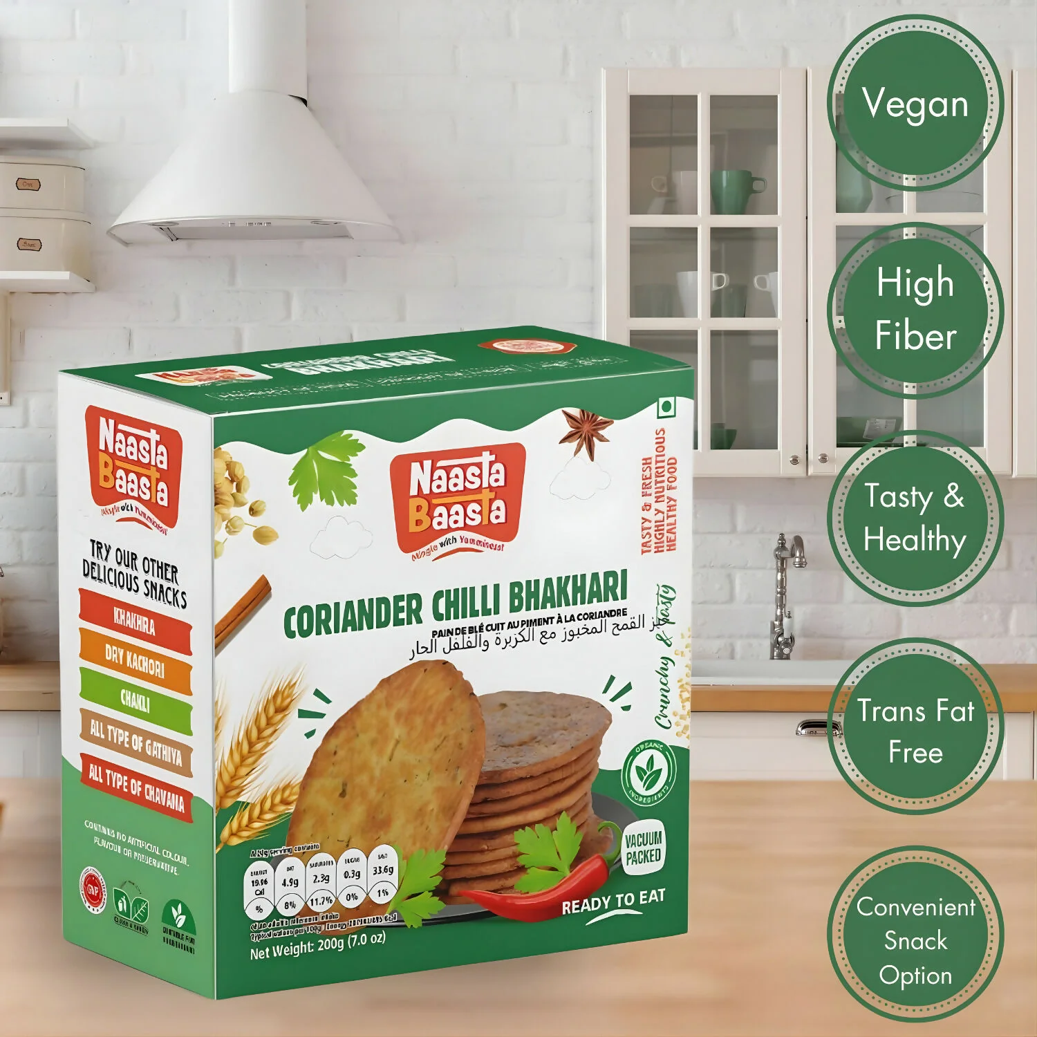 Naasta Baasta Coriander Chilli Bhakhari - Crispy Ready to Eat Snack (200 Gm) - Image 3