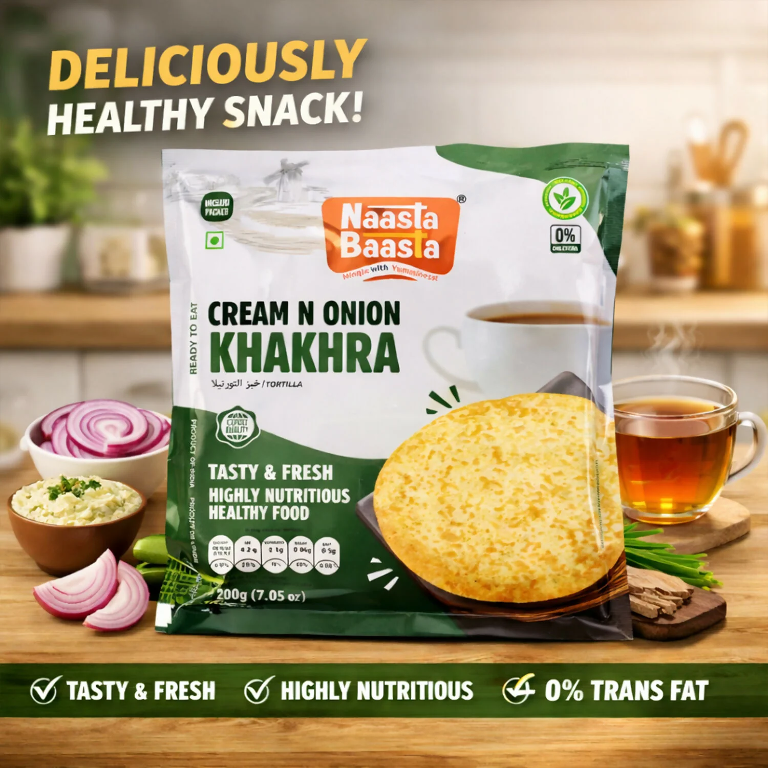 Naasta Baasta Cream N Onion Khakhra Ready to Eat Crispy & Nutritious Snack (200gm) - Image 2