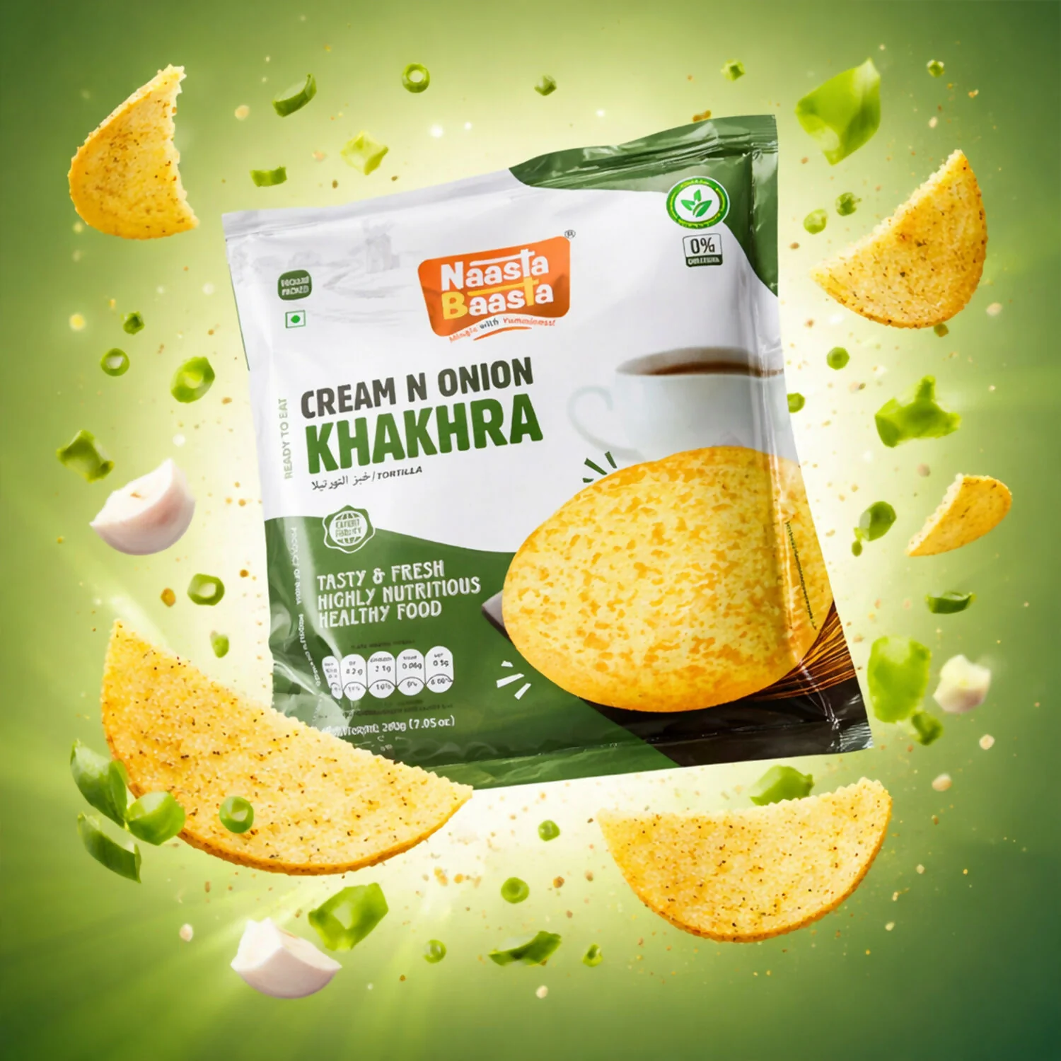 Naasta Baasta Cream N Onion Khakhra Ready to Eat Crispy & Nutritious Snack (200gm) - Image 3
