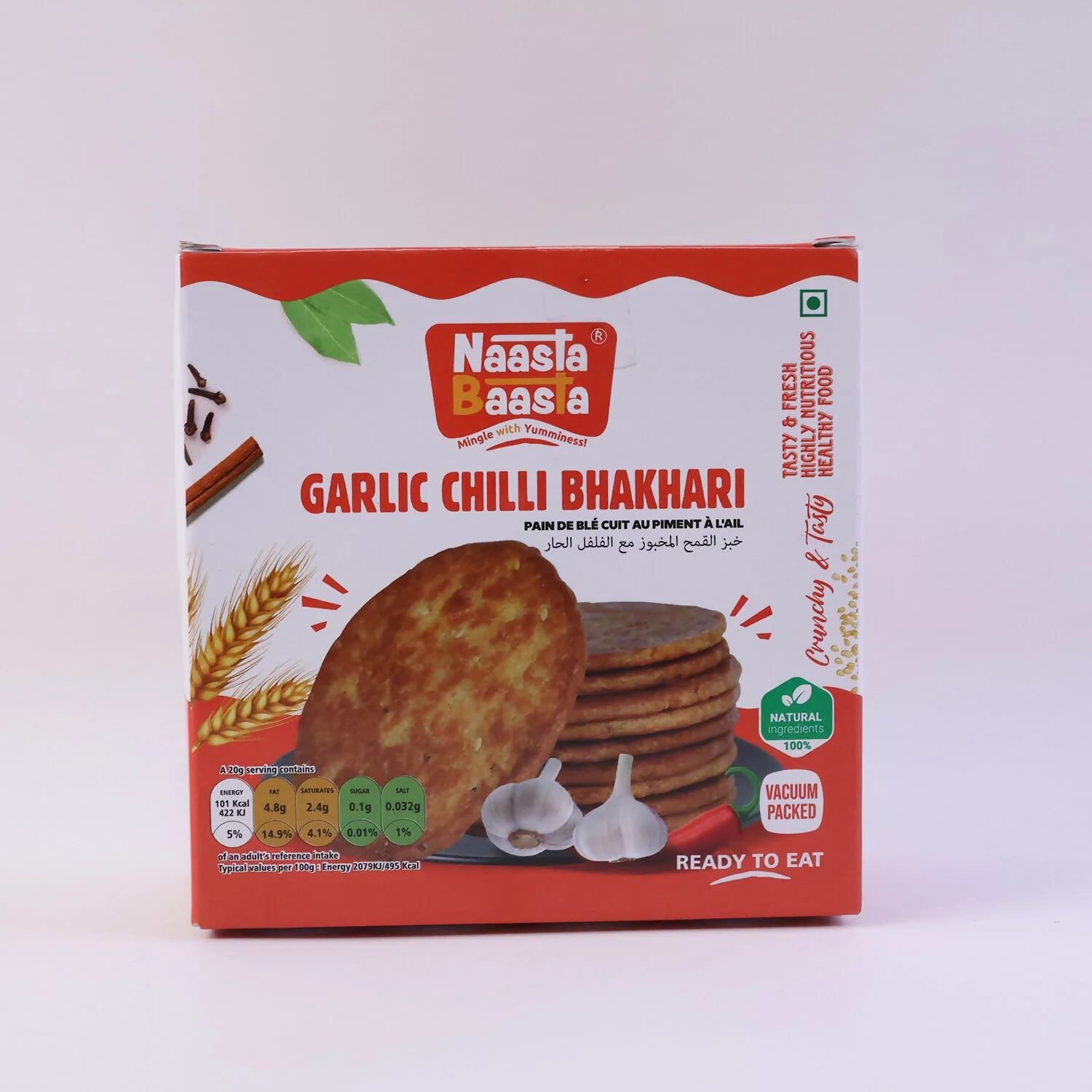 Naasta Baasta Garlic Chilli Bhakhari Ready-to-Eat Crispy Wheat Snack (200 Gm) - Image 4
