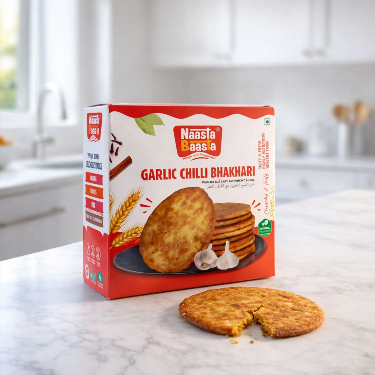 Naasta Baasta Garlic Chilli Bhakhari Ready-to-Eat Crispy Wheat Snack (200 Gm) - Image 6