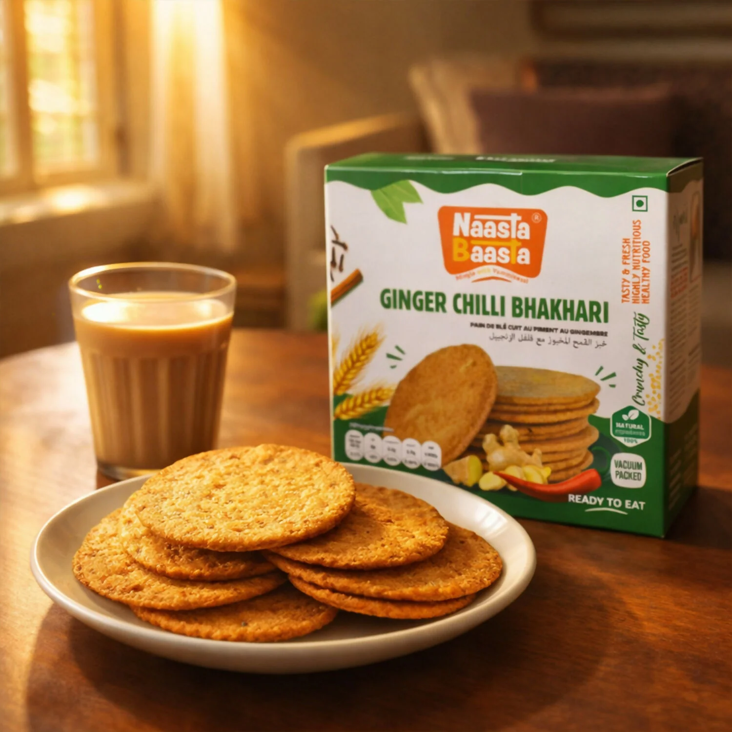 Naasta Baasta Ginger Chilli Bhakhari Spicy & Fresh Ready to Eat Crispy Tea-Time Snack (200gm) - Image 3
