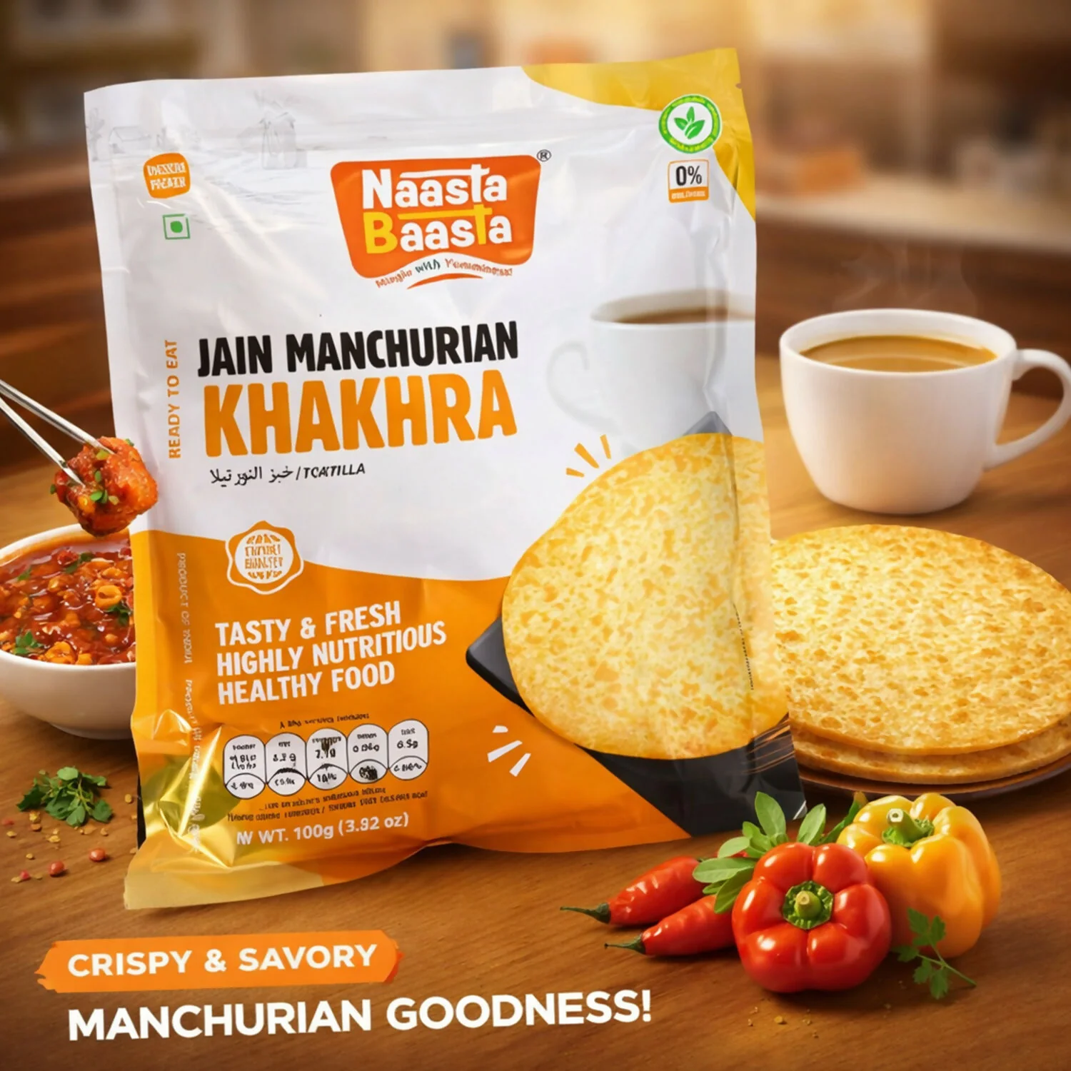 Naasta Baasta Jain Manchurian Khakhra - Crispy Ready to Eat Whole Wheat Snack (200 Gm) - Image 3
