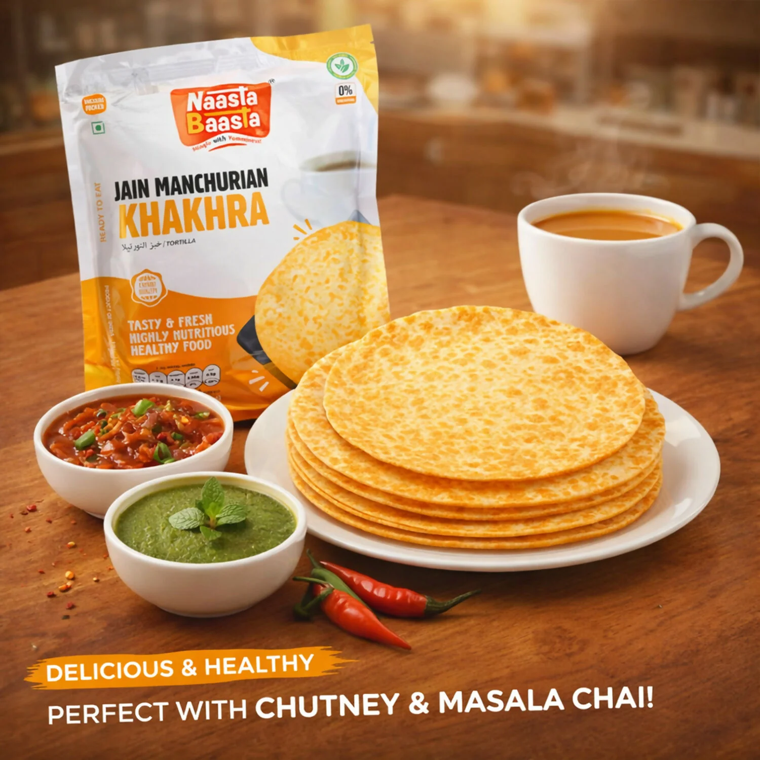 Naasta Baasta Jain Manchurian Khakhra - Crispy Ready to Eat Whole Wheat Snack (200 Gm) - Image 6
