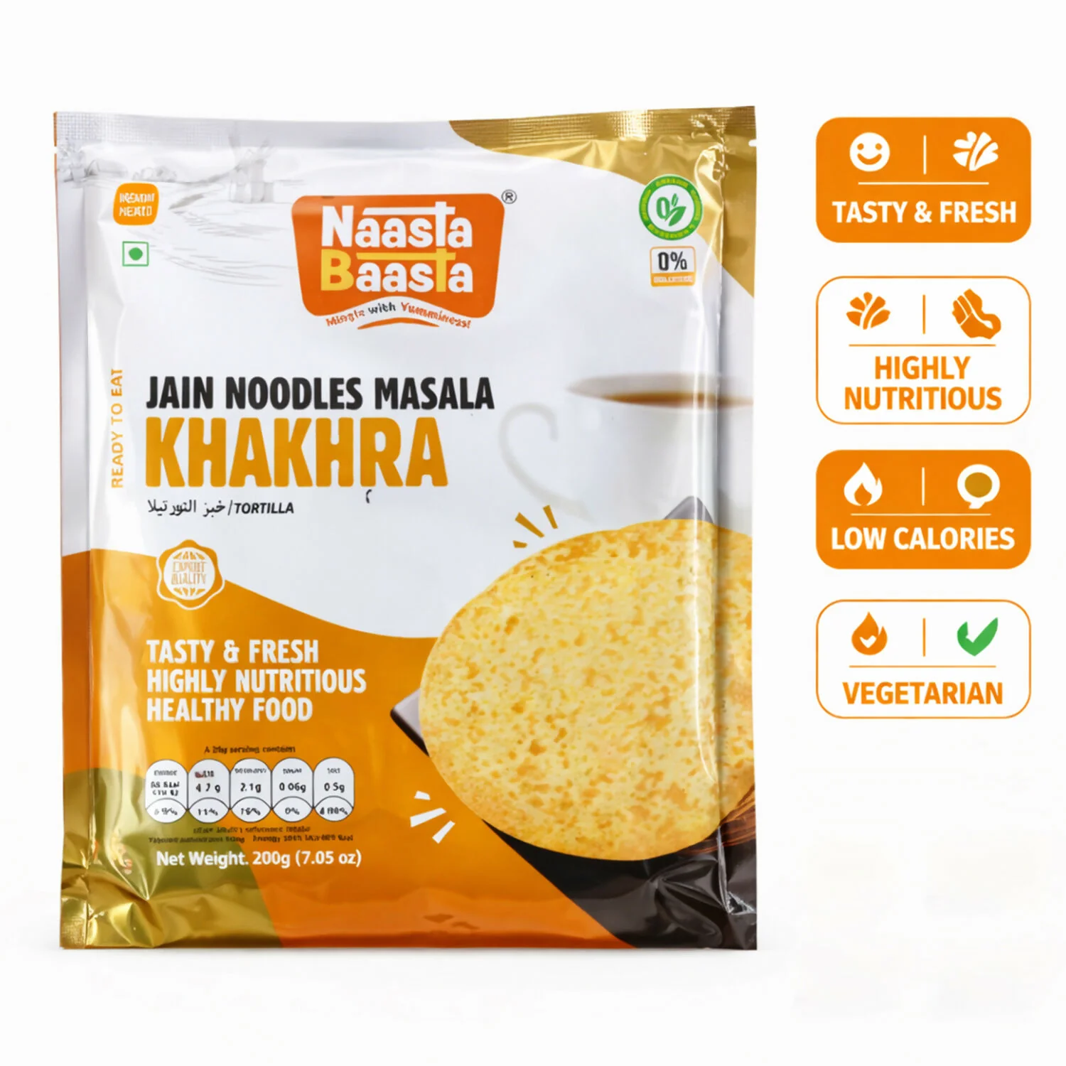 Naasta Baasta Jain Noodles Masala Khakhra - Crispy Ready to Eat Snack (200 Gm) - Image 2