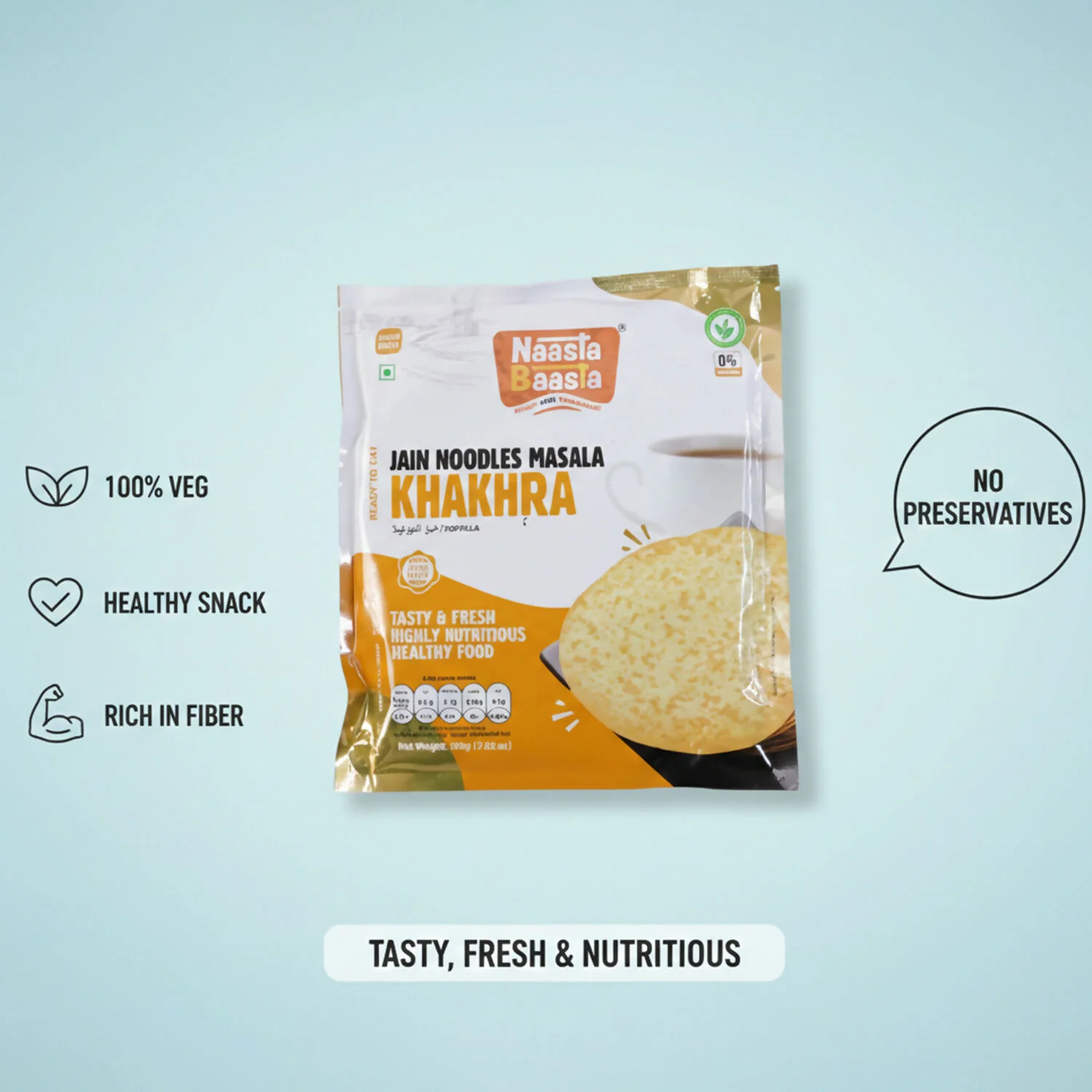 Naasta Baasta Jain Noodles Masala Khakhra - Crispy Ready to Eat Snack (200 Gm) - Image 3