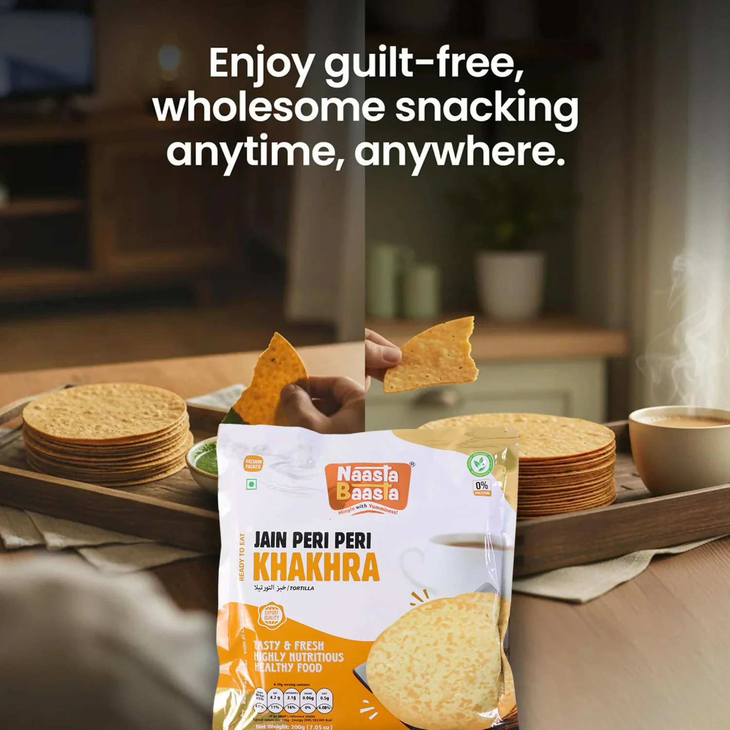 Naasta Baasta Jain Peri Peri Khakhra – Crispy Ready to Eat Spiced Snack (200 Gm) - Image 4