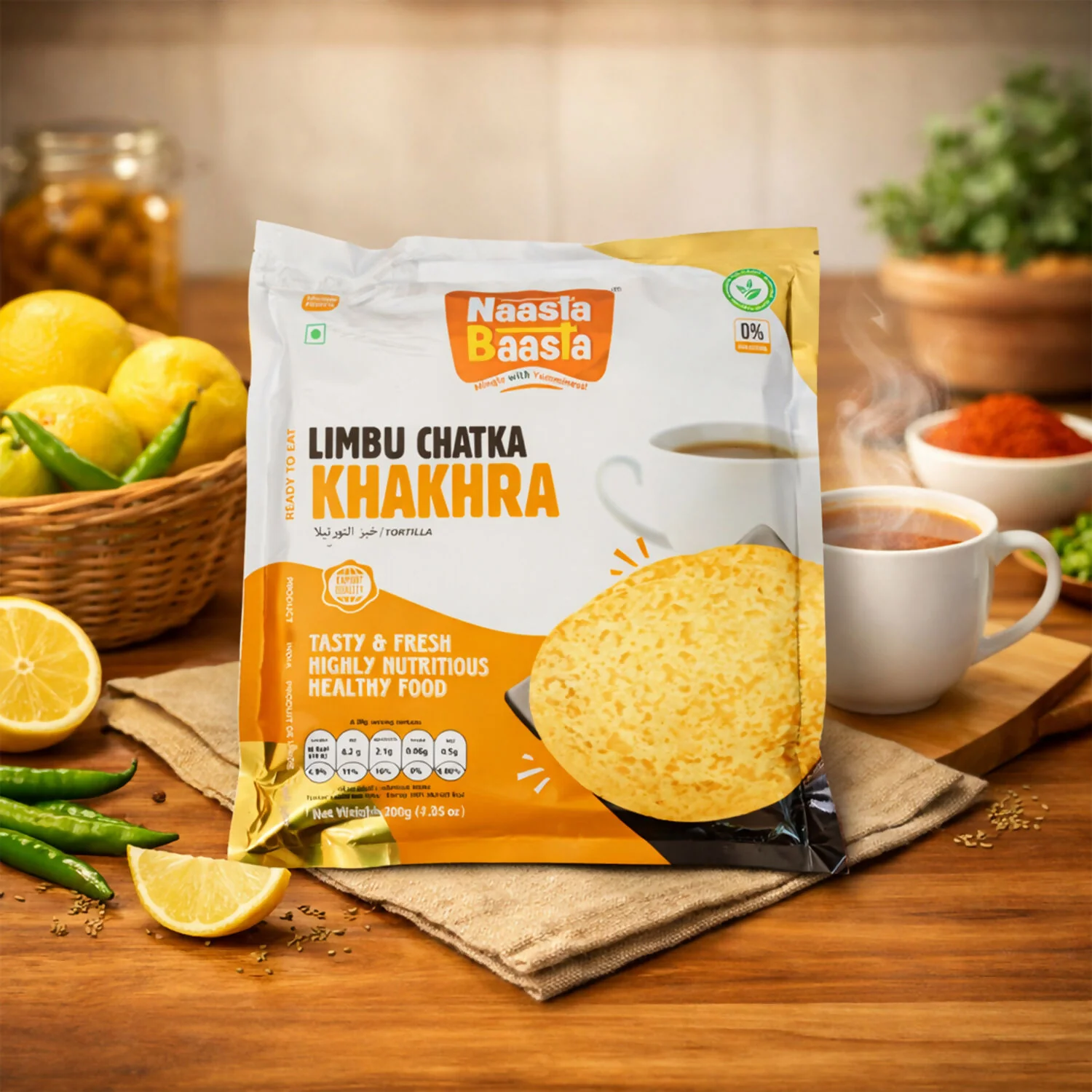 Naasta Baasta Limbu Chatka Khakhra Ready to Eat Tangy & Healthy Snack (200gm) - Image 2
