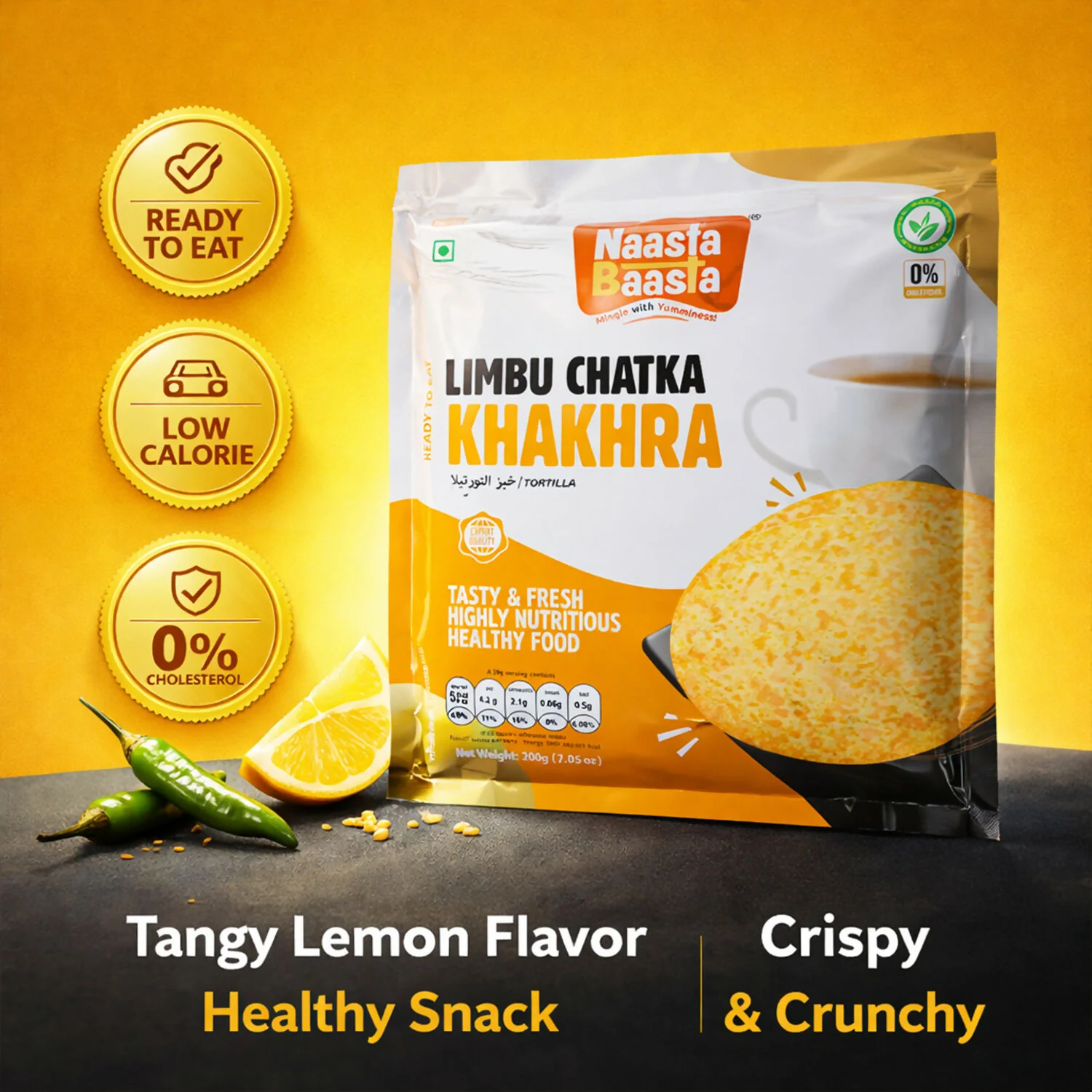 Naasta Baasta Limbu Chatka Khakhra Ready to Eat Tangy & Healthy Snack (200gm) - Image 3