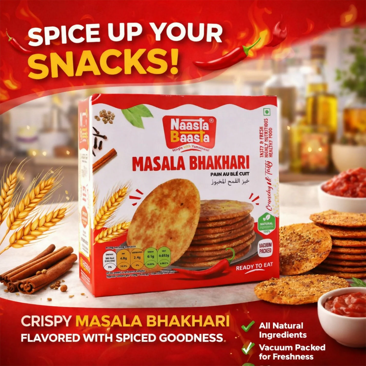 Naasta Baasta Masala Bhakhari Ready-to-Eat Crispy Spiced Wheat Snack (200 Gm) - Image 2
