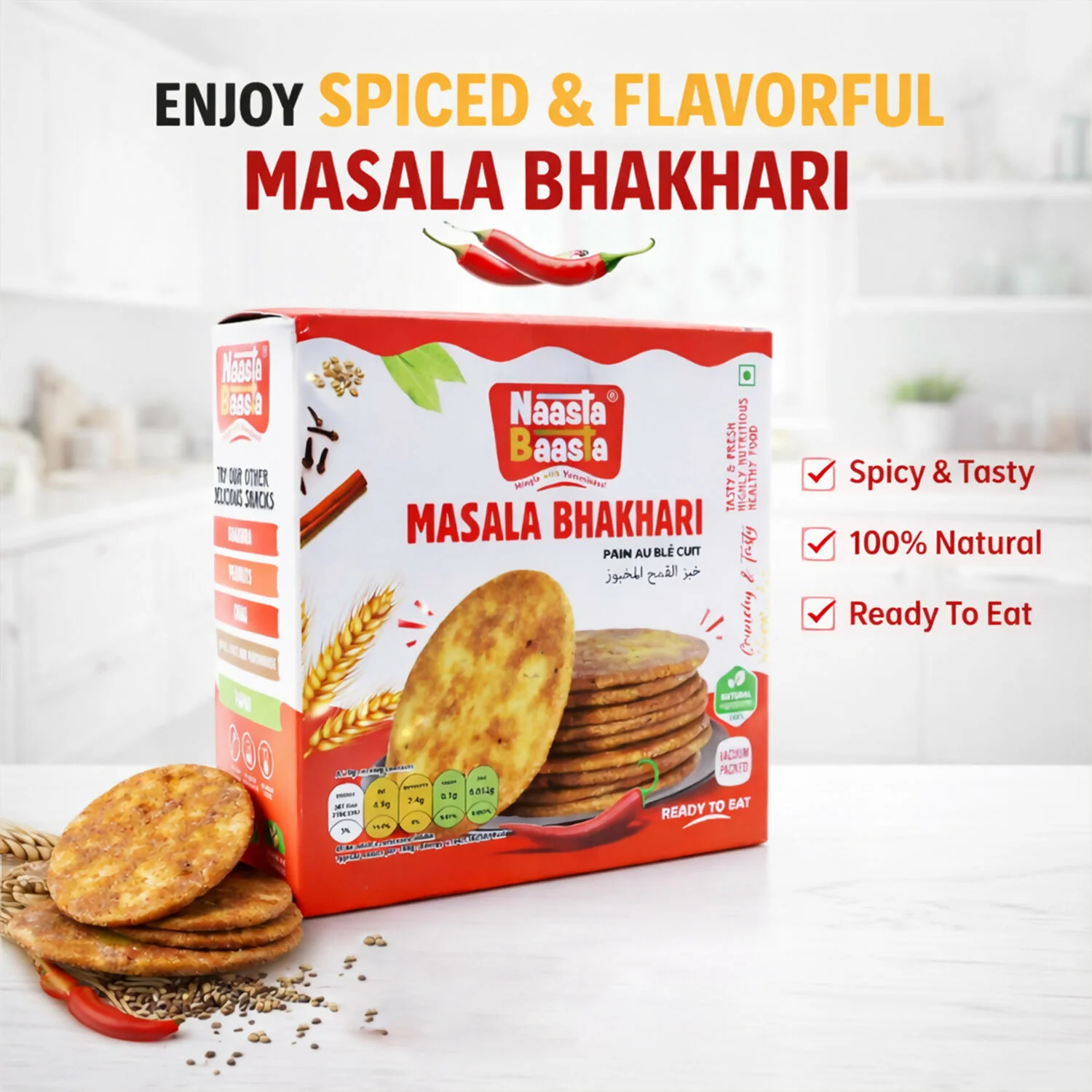 Naasta Baasta Masala Bhakhari Ready-to-Eat Crispy Spiced Wheat Snack (200 Gm) - Image 3