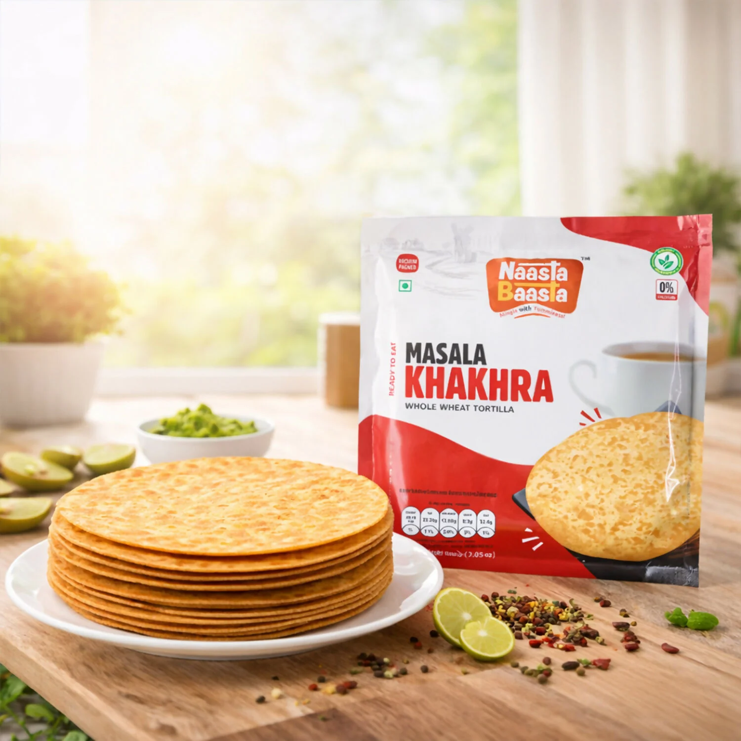 Naasta Baasta Masala Khakhra Whole Wheat Tortilla Ready To Eat Tasty & Fresh Healthy Snack(200gm) - Image 3