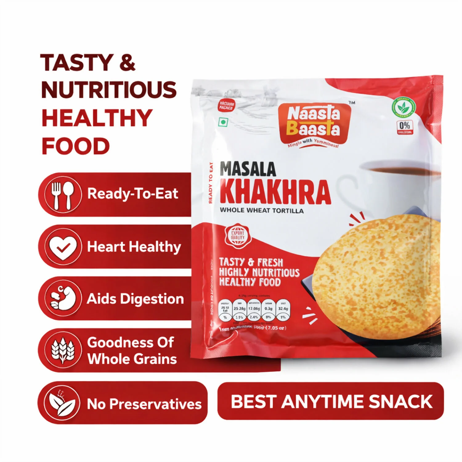 Naasta Baasta Masala Khakhra Whole Wheat Tortilla Ready To Eat Tasty & Fresh Healthy Snack(200gm) - Image 4
