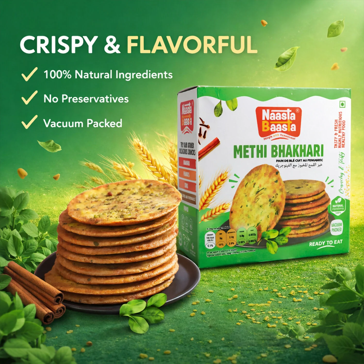 Naasta Baasta Methi Bhakhari Ready-to-Eat Crispy Fenugreek Wheat Snack (200 Gm) - Image 3