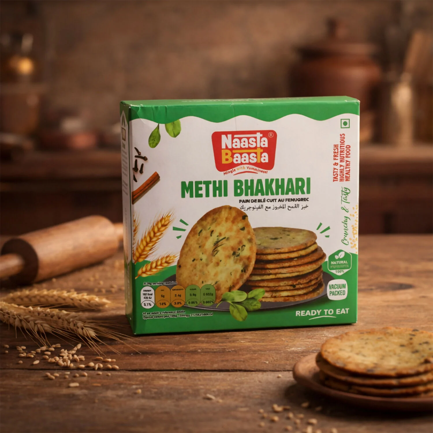 Naasta Baasta Methi Bhakhari Ready-to-Eat Crispy Fenugreek Wheat Snack (200 Gm) - Image 4