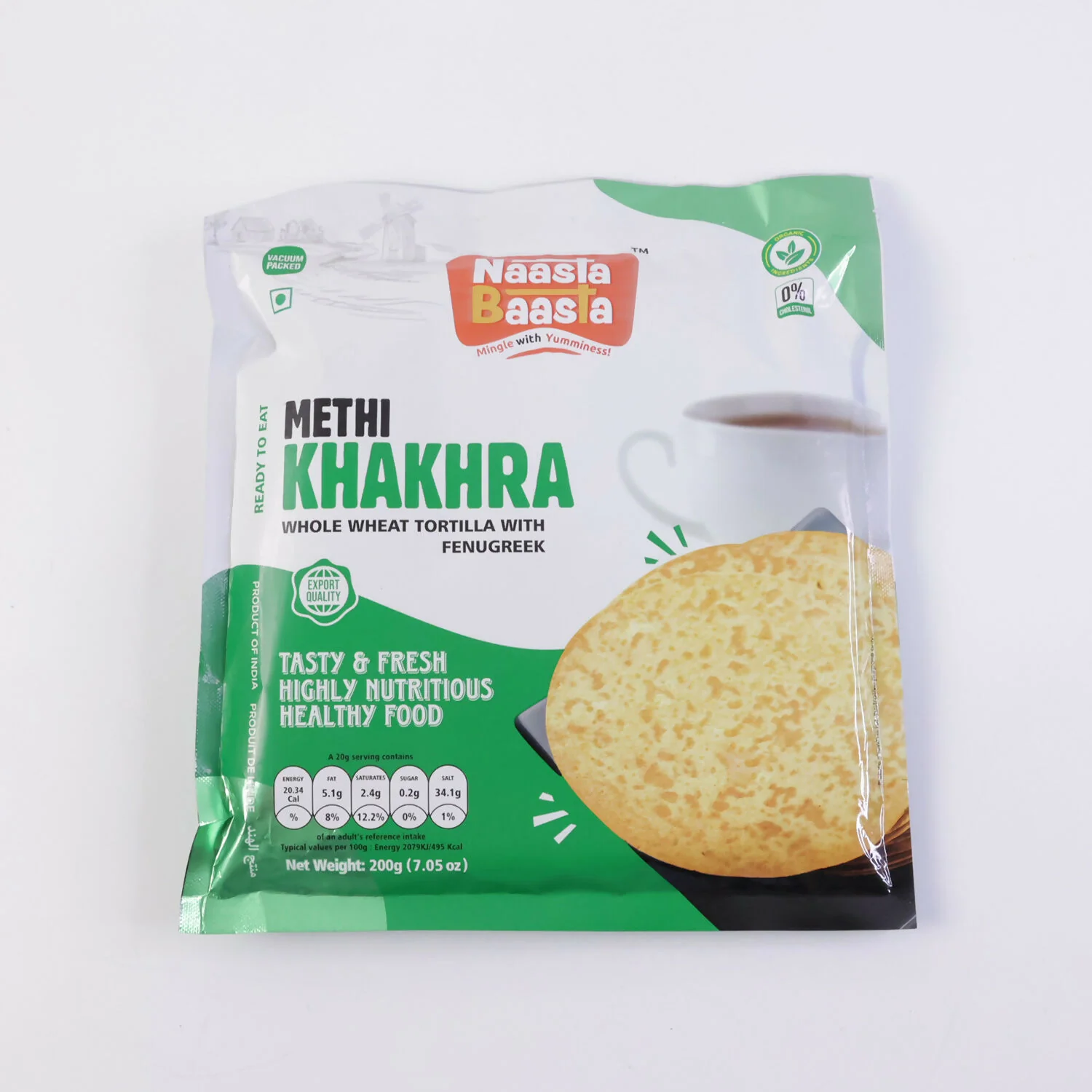 Naasta Baasta Methi Khakhra Healthy Whole Wheat Tortilla with Fenugreek Ready To Eat Tasty & Fresh Snack(200gm) - Image 5