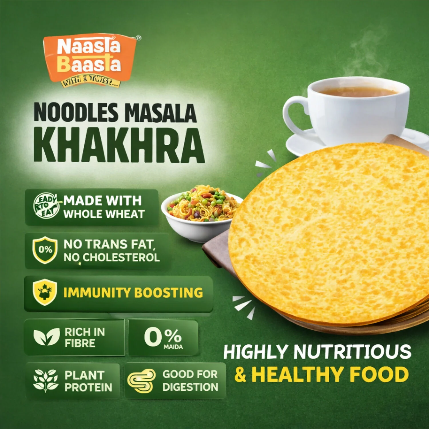 Naasta Baasta Noodles Masala Khakhra – Ready To Eat Whole Wheat Crispy & Highly Nutritious Healthy Snack (200gm) - Image 2