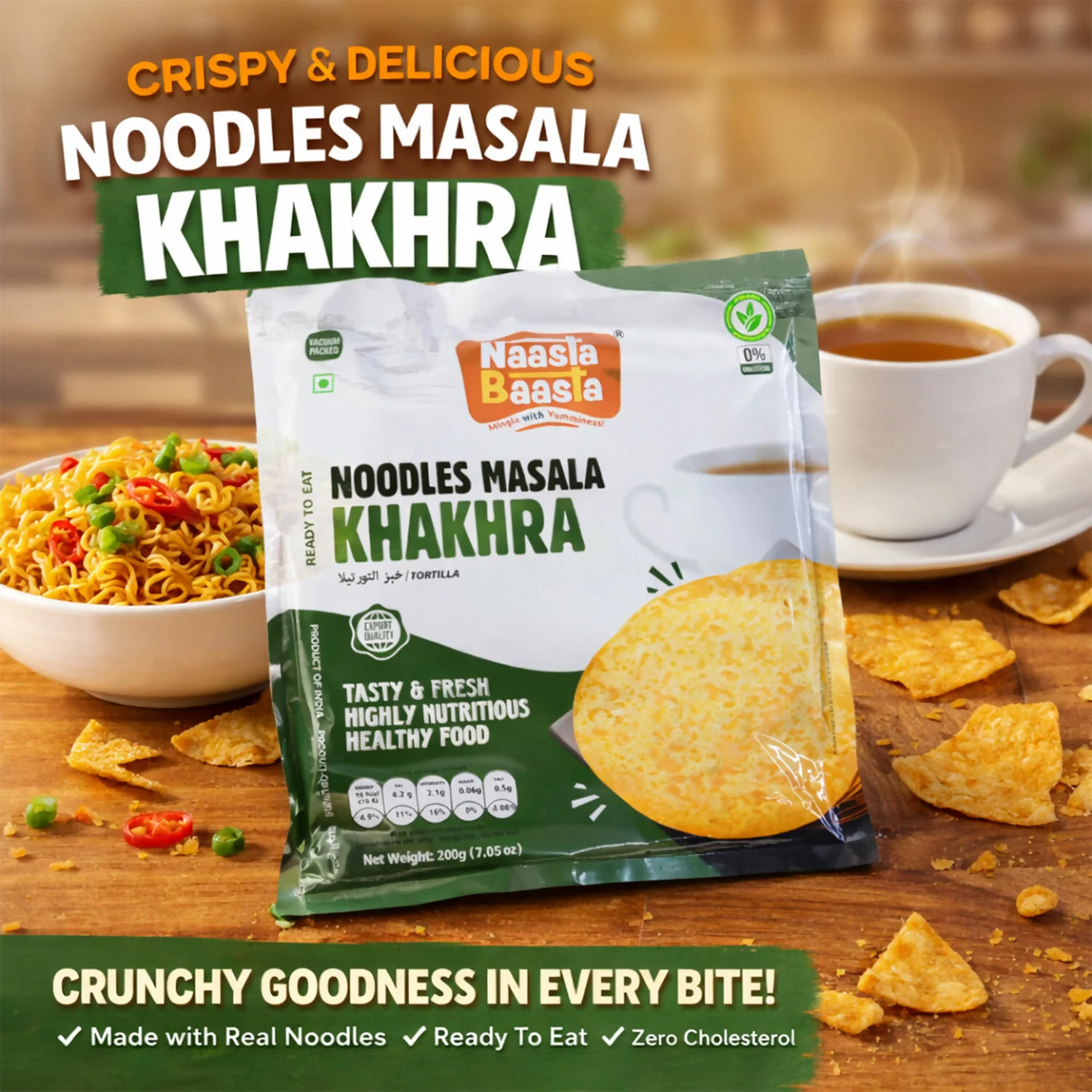 Naasta Baasta Noodles Masala Khakhra – Ready To Eat Whole Wheat Crispy & Highly Nutritious Healthy Snack (200gm) - Image 4