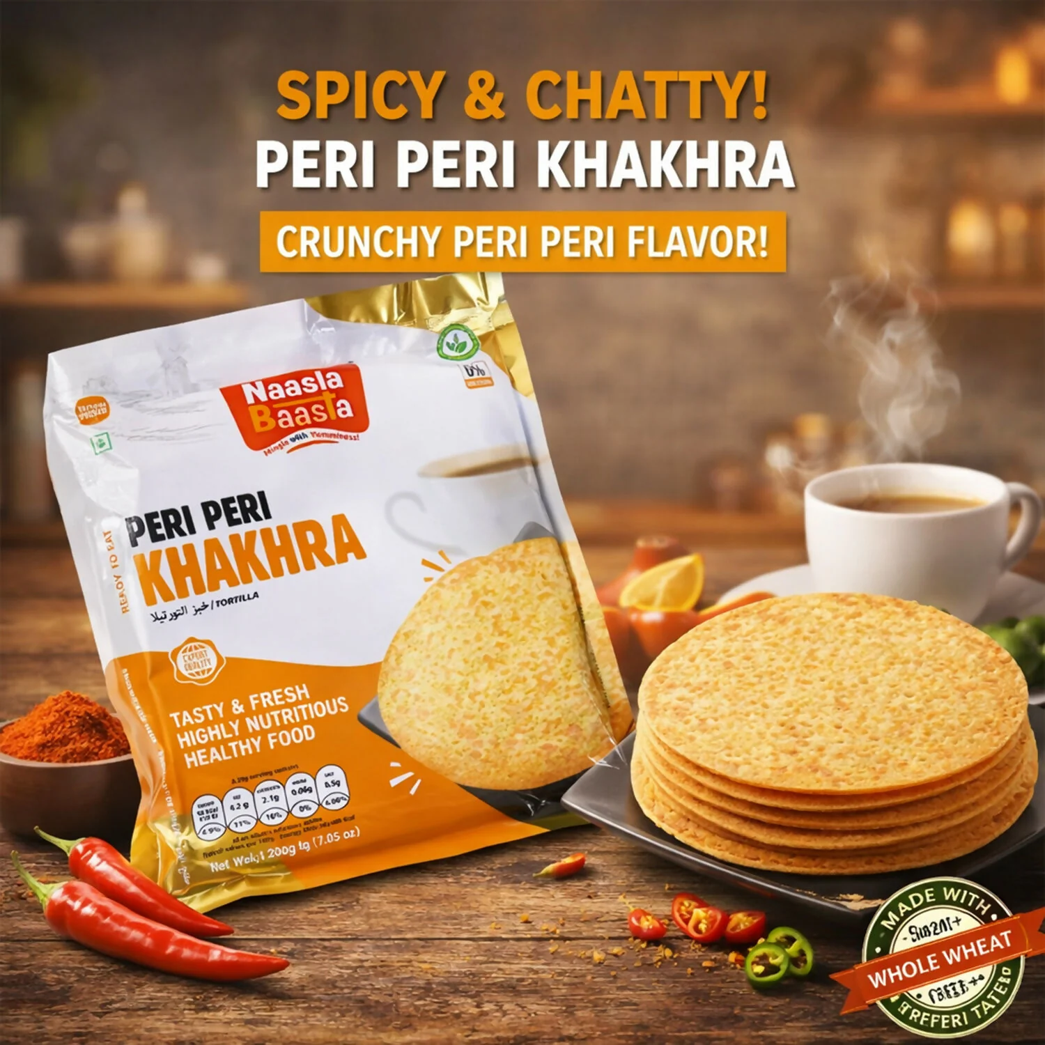 Naasta Baasta Peri Peri Khakhra Ready-to-Eat Spicy Crispy Wheat Snack (200 Gm) - Image 2