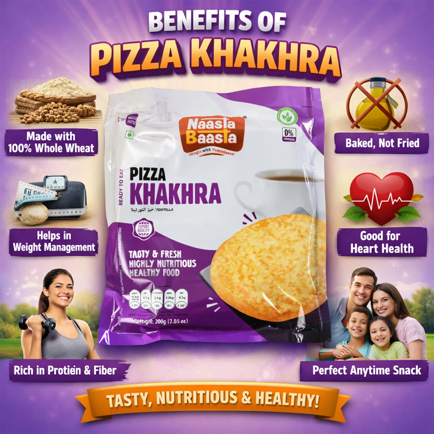 Naasta Baasta Pizza Khakhra Crispy & Cheesy Whole Wheat Ready to Eat Snack (200gm) - Image 2