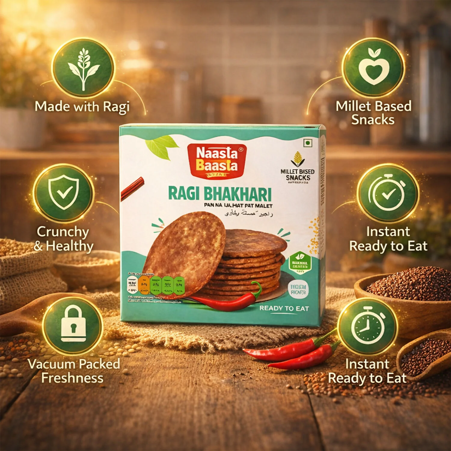 Naasta Baasta Ragi Bhakhari - Crispy Millet Based Ready to Eat Healthy Snack (200gm) - Image 4
