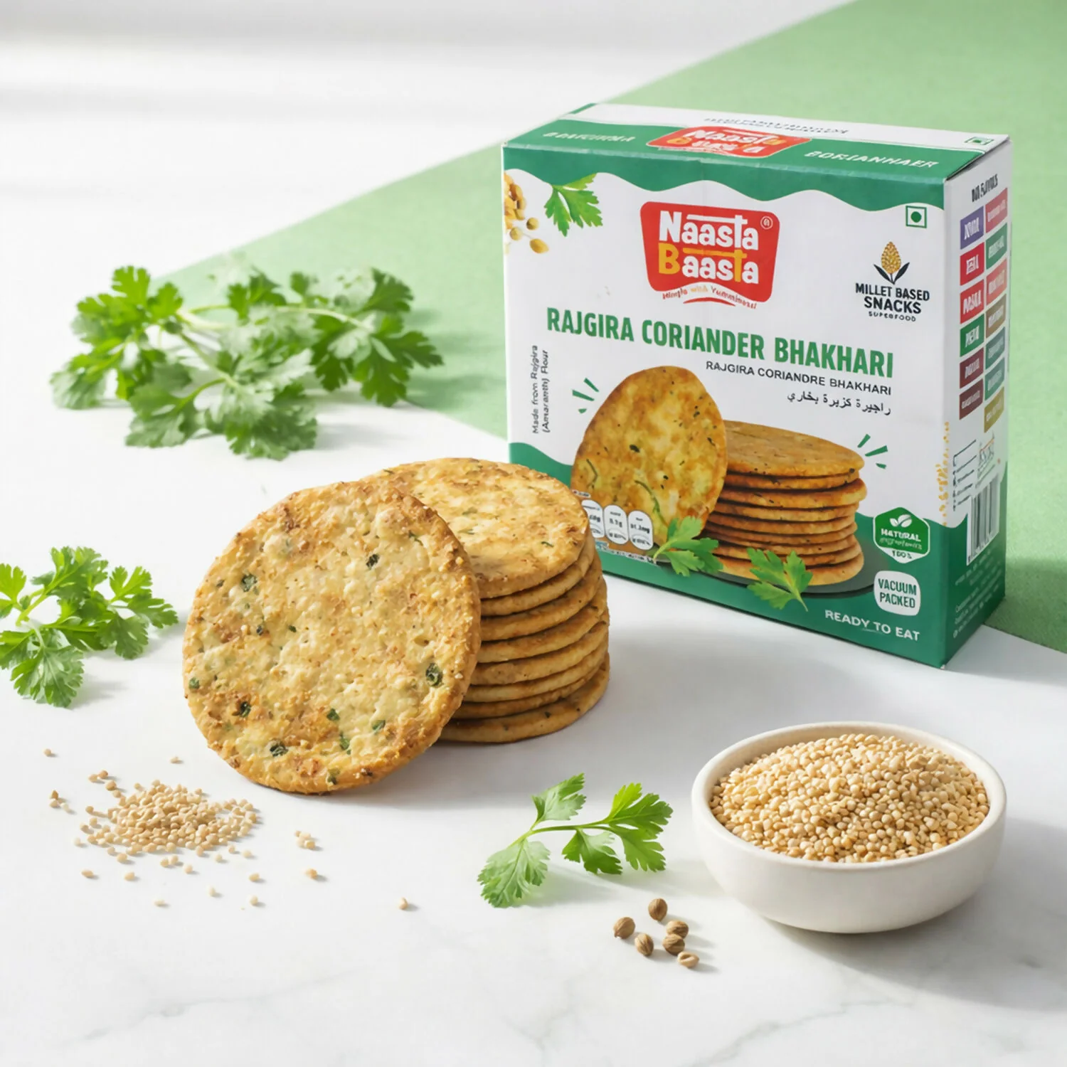 Naasta Baasta Rajgira Coriander Bhakhari - Crispy Millet Based Ready to Eat Snack (200 Gm) - Image 3