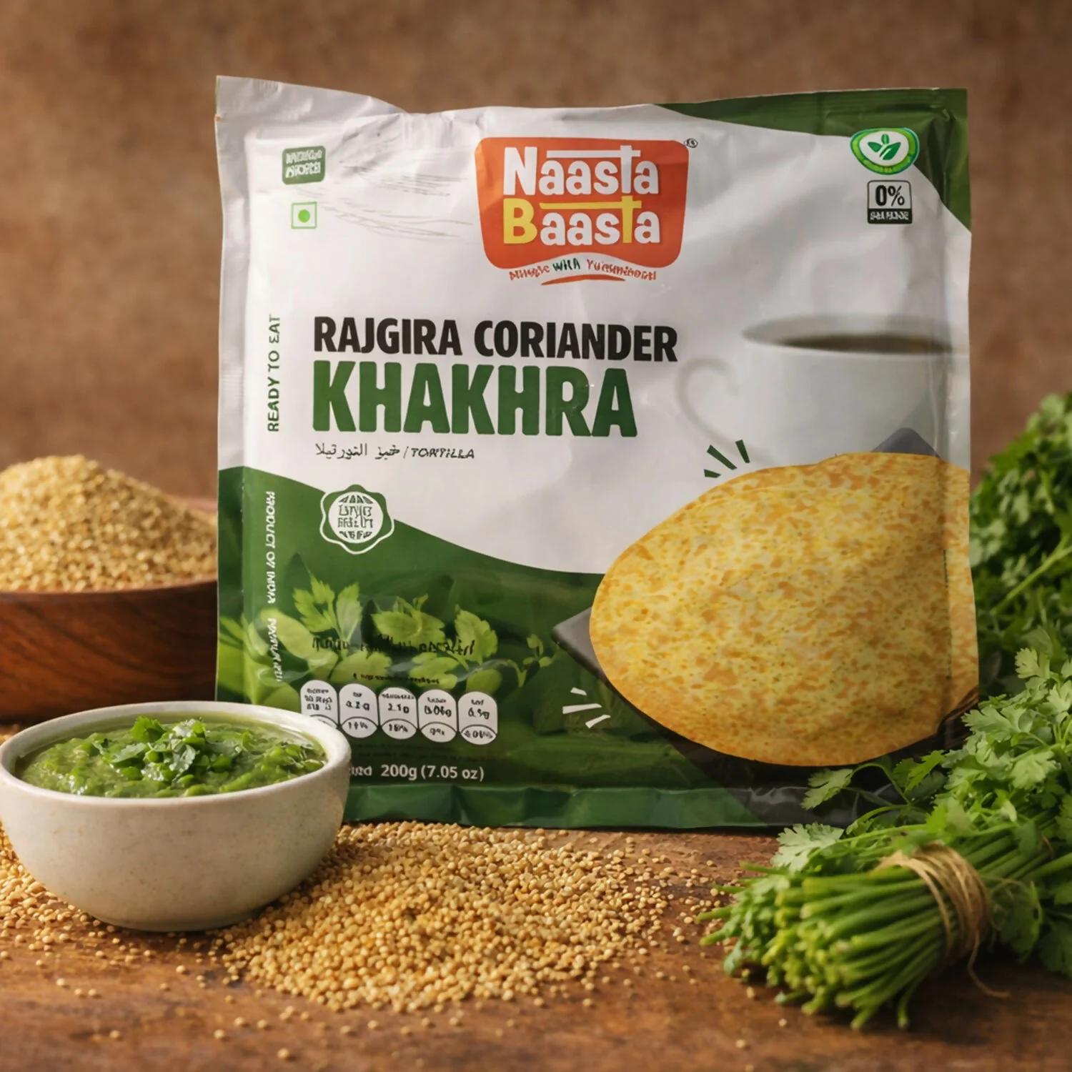 Naasta Baasta Rajgira Coriander Khakhra Gluten Free Ready to Eat Healthy Snack (200gm) - Image 3