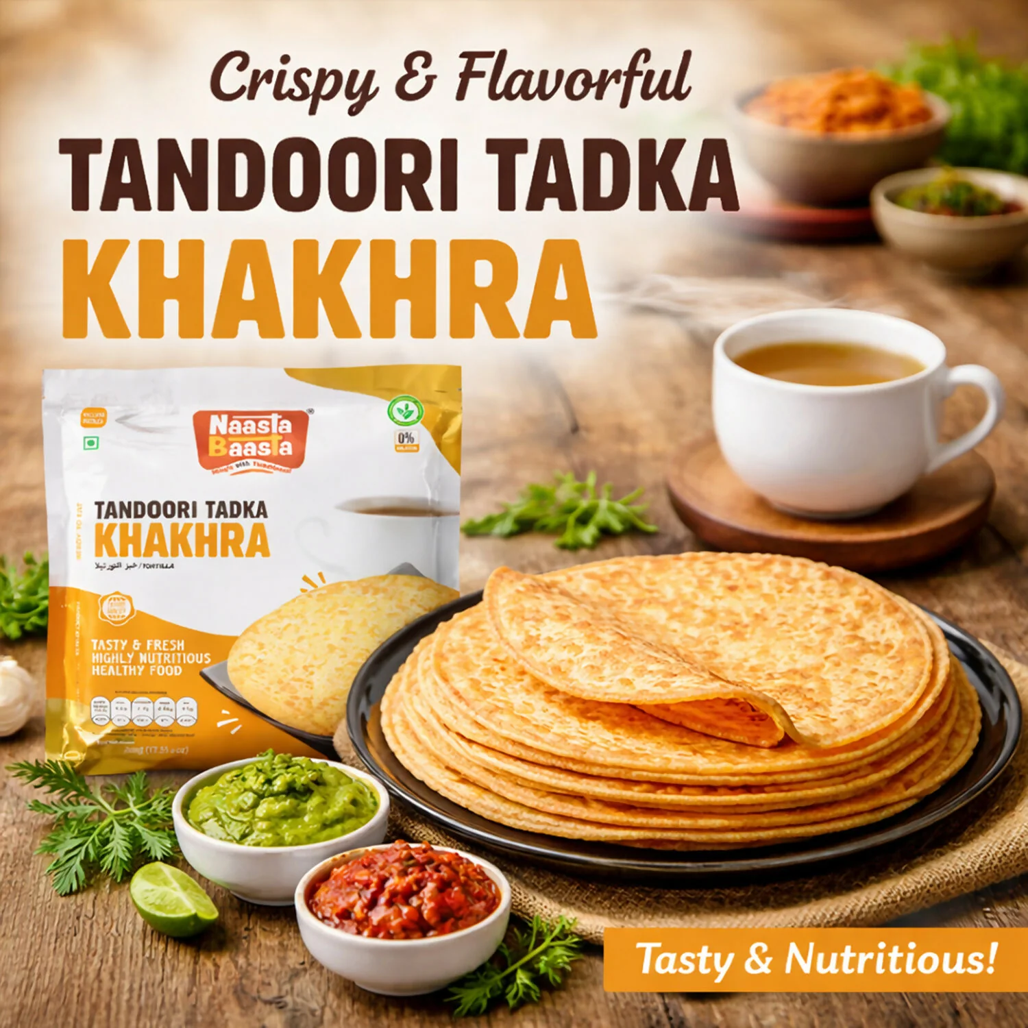 Naasta Baasta Tandoori Tadka Khakhra - Crispy Ready to Eat Snack (200 Gm) - Image 2