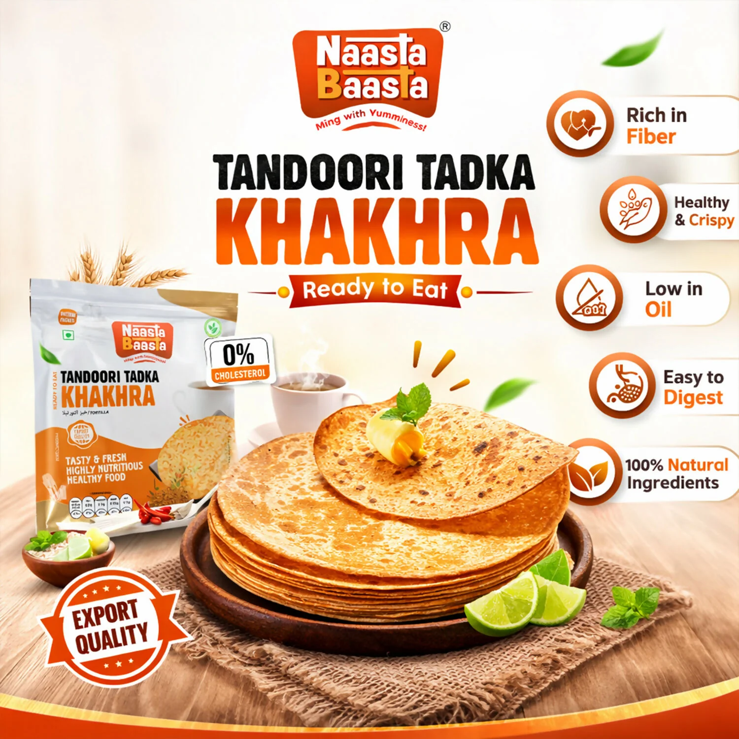 Naasta Baasta Tandoori Tadka Khakhra - Crispy Ready to Eat Snack (200 Gm) - Image 3