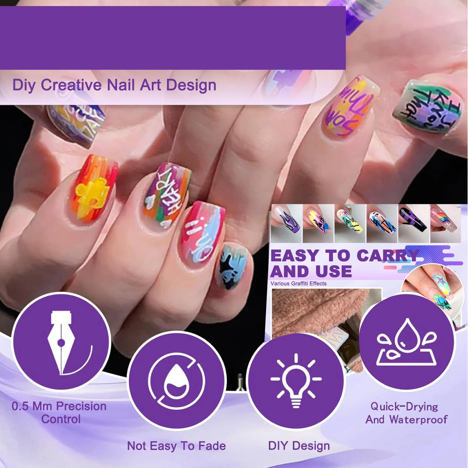 Nail Art Point Pen and Set Used by Women's for Their Fashion Purposes (Pack of 5Pcs) - Image 4