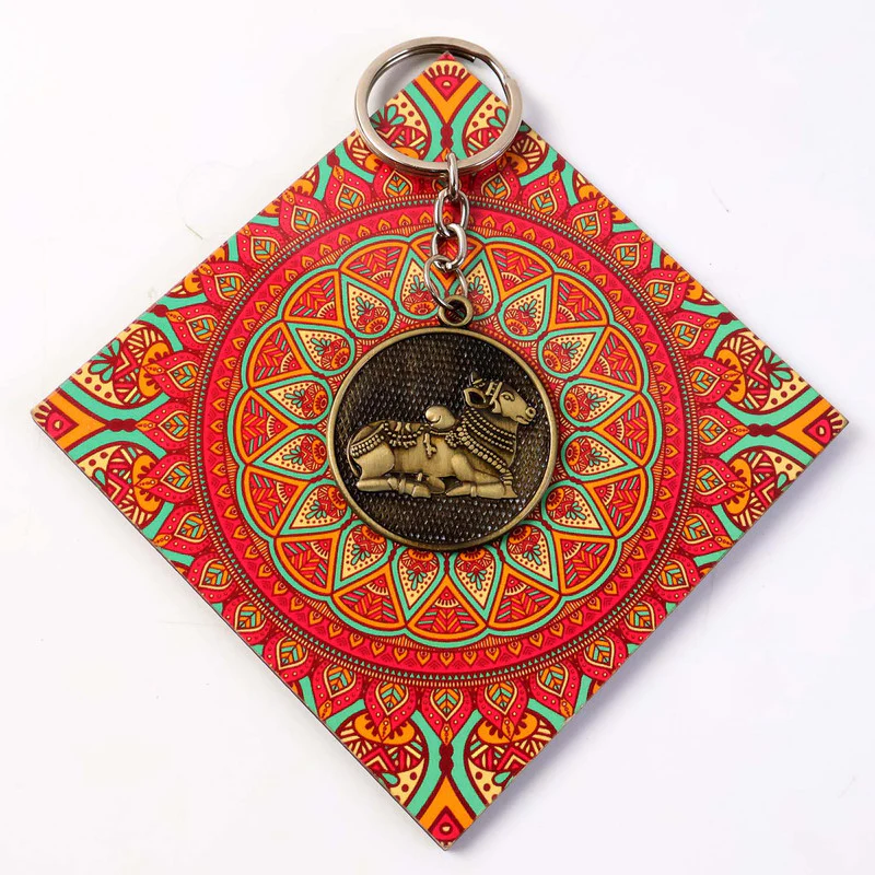 Nandi Bull Keychain with Shivling & Om Engraving – Antique Spiritual Key Ring - Image 6