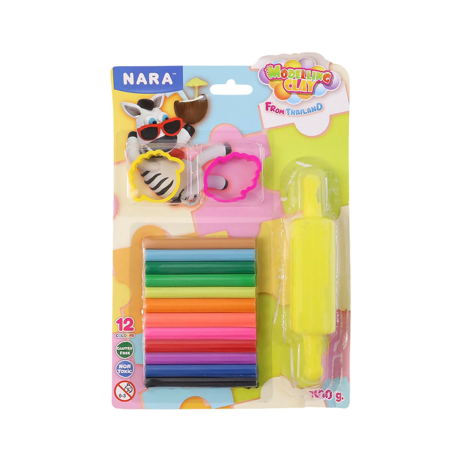 Nara 12 Color Modelling Clay Set with Roller & Cutters Creative Play Dough Kit for Kids (100 Gm) - Image 5