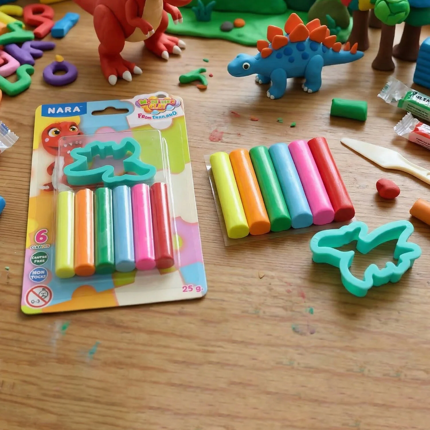 Nara 6 Color Modelling Clay Set with Dinosaur Cutter Creative Play Dough Kit for Kids (25 Gm) - Image 3