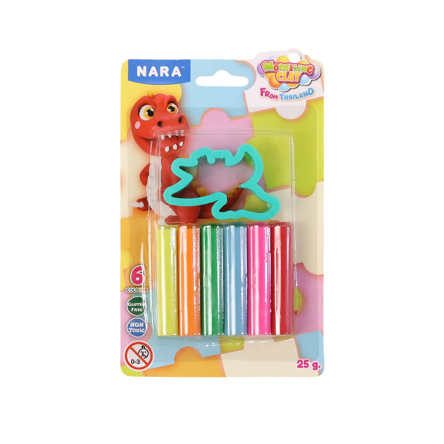 Nara 6 Color Modelling Clay Set with Dinosaur Cutter Creative Play Dough Kit for Kids (25 Gm) - Image 5