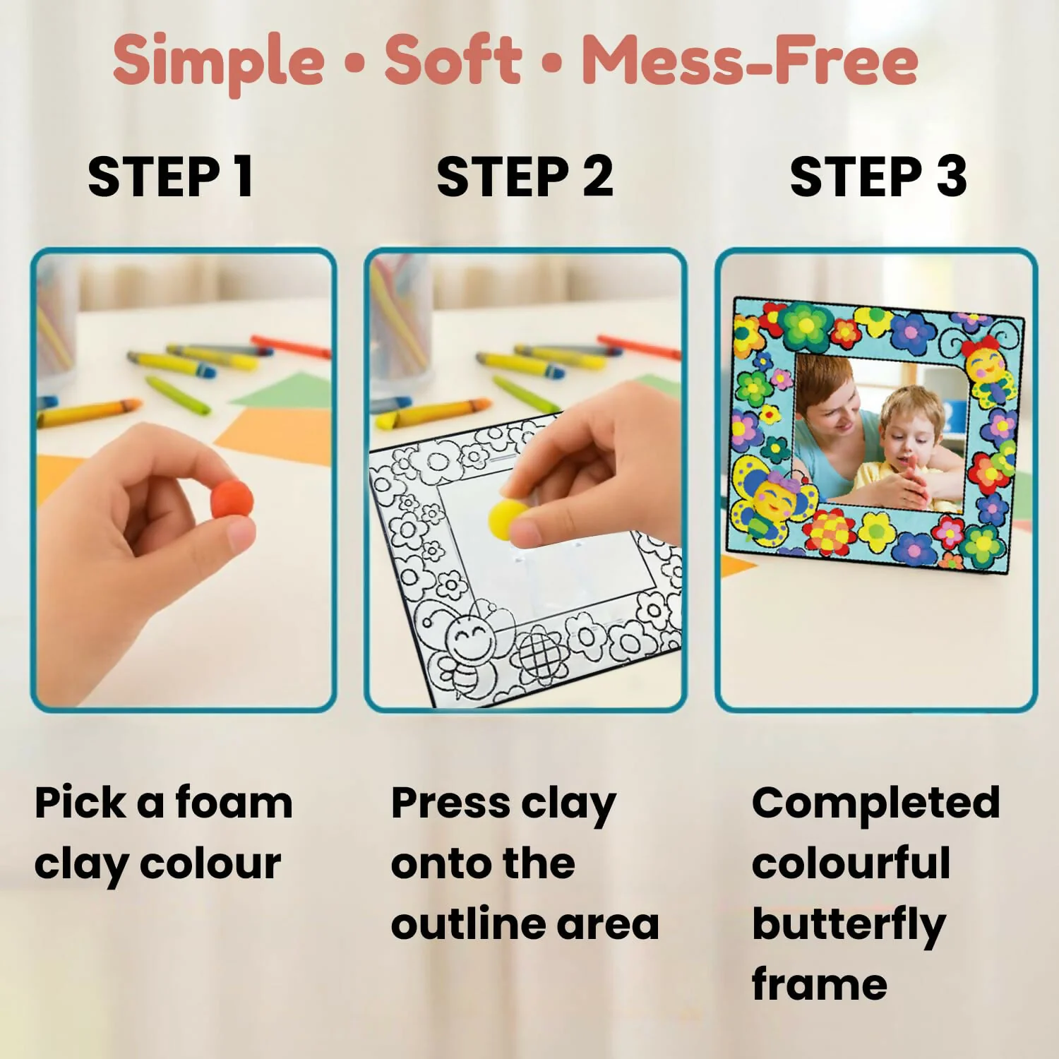 NARA Fancy Frame Foam Clay Art Kit Mix Design – DIY Photo Frame Craft Set for Kids Creative Activity (1 Pc) - Image 4