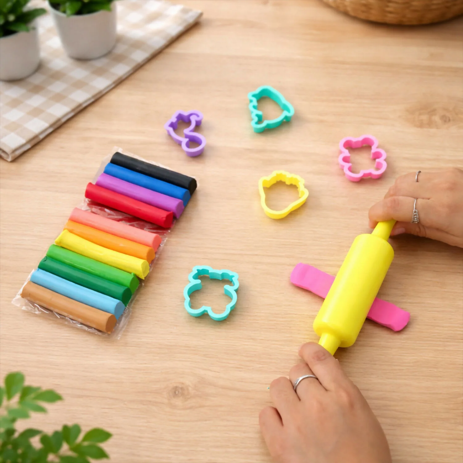 NARA Kids Creative Modelling Clay Set 12 Colors with Moulds & Roller Educational DIY Art & Craft Play Dough Kit (165Gm) - Image 3